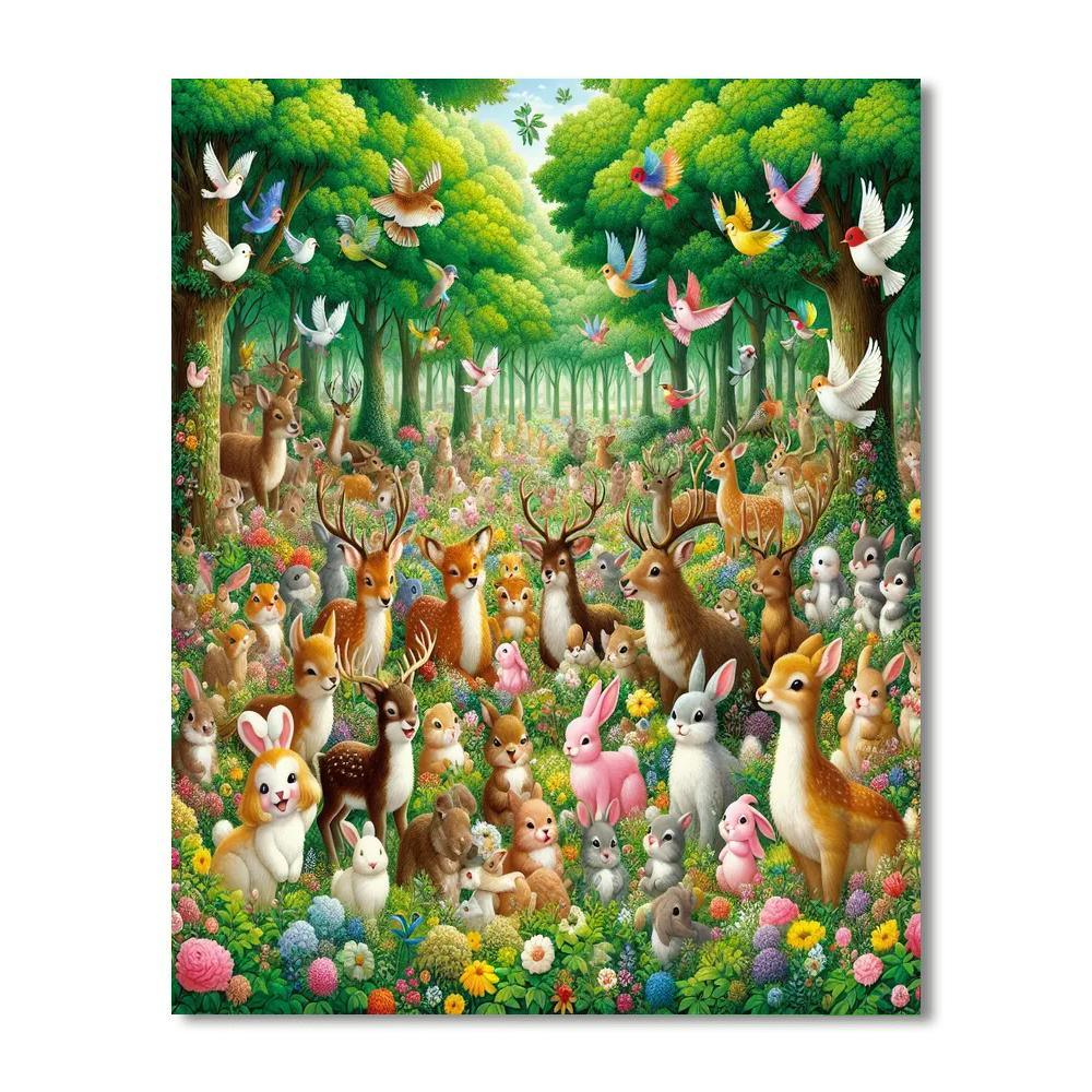 Cheerful Forest Gathering Paint By Numbers Art