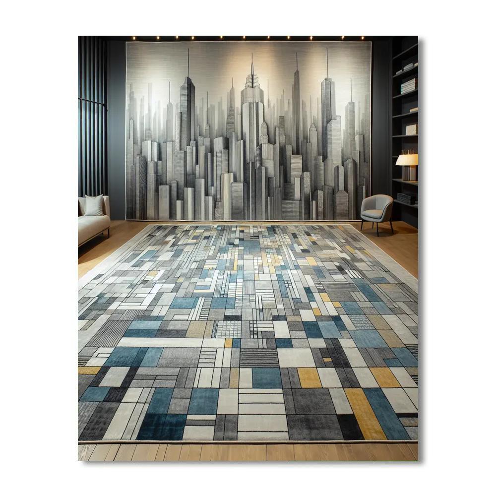 Abstract Cityscape Area Rug Number Painting