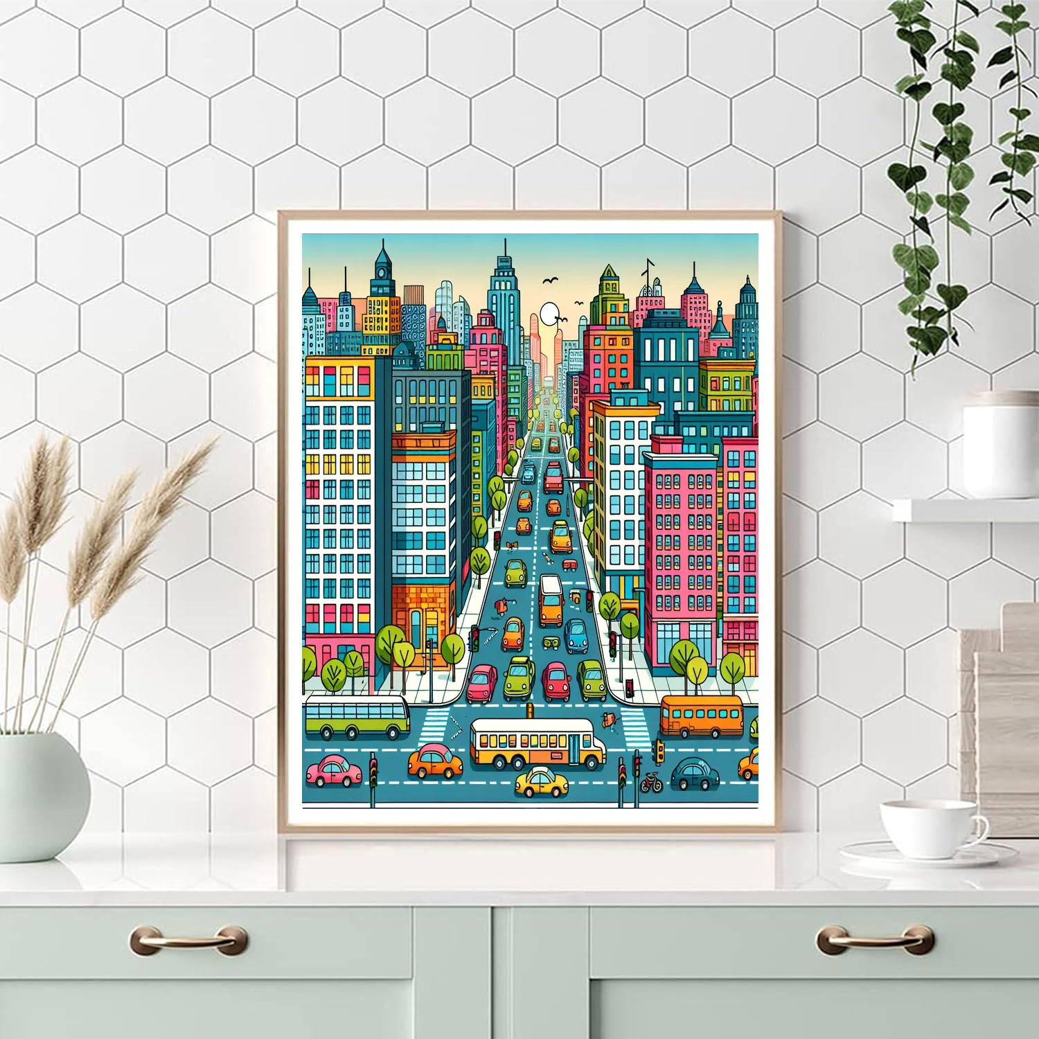Busy Cityscape Puzzle Number Painting
