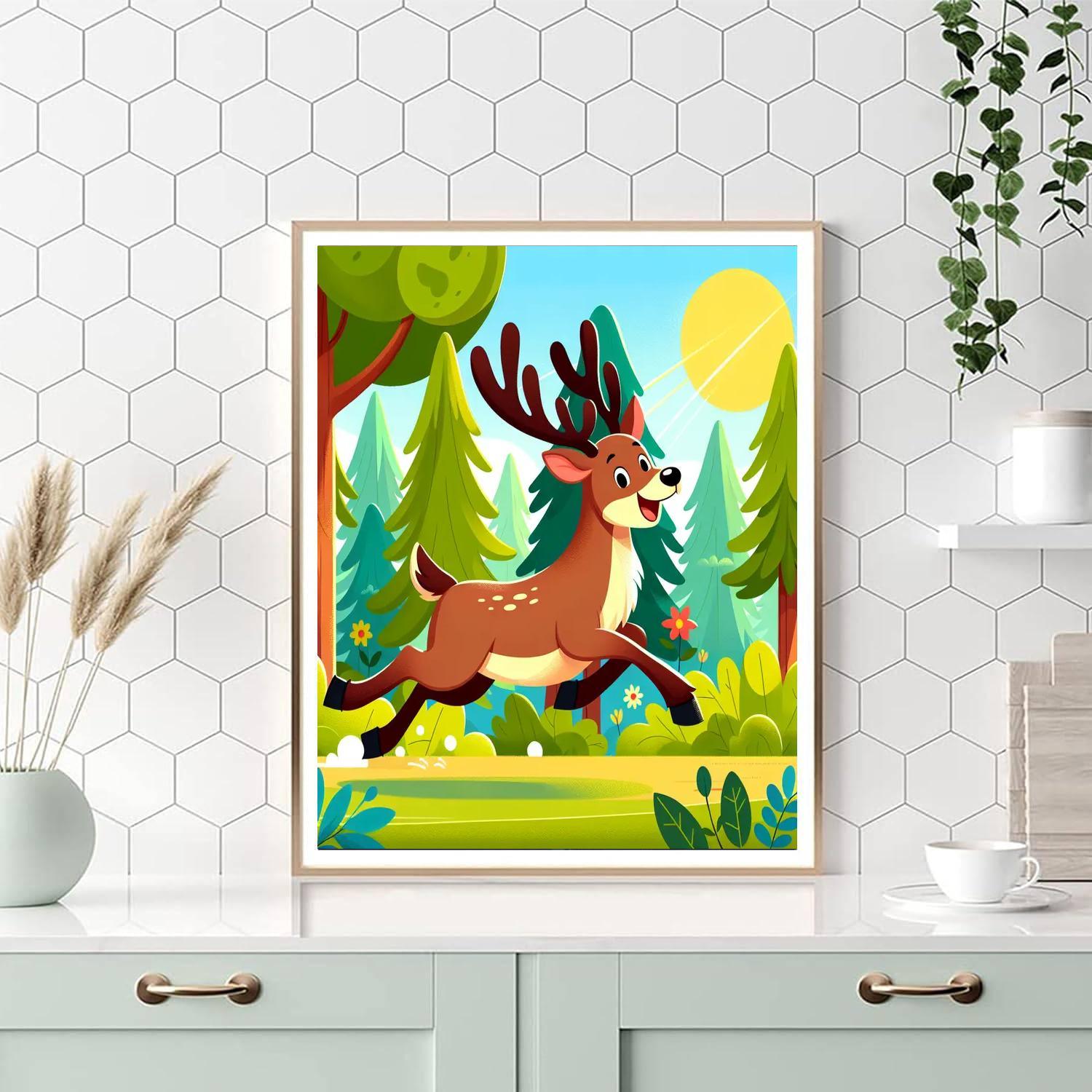 Energetic Elk's Woodland Romp Paint By Number