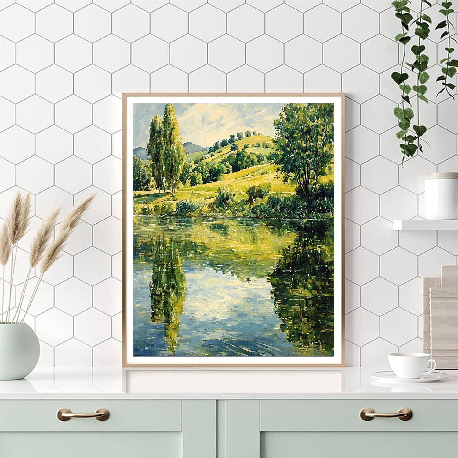 Paul Cézanne Inspired Dreamy Waterscape Reflection  Number Painting