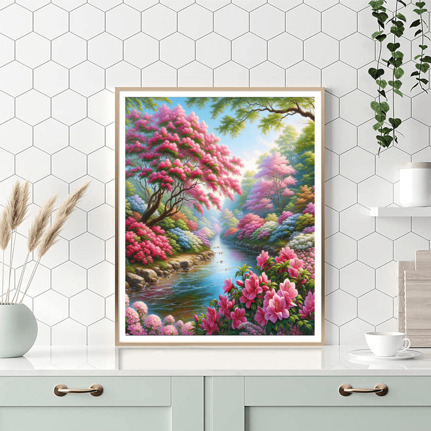 Riverside Spring Blossom Number Painting