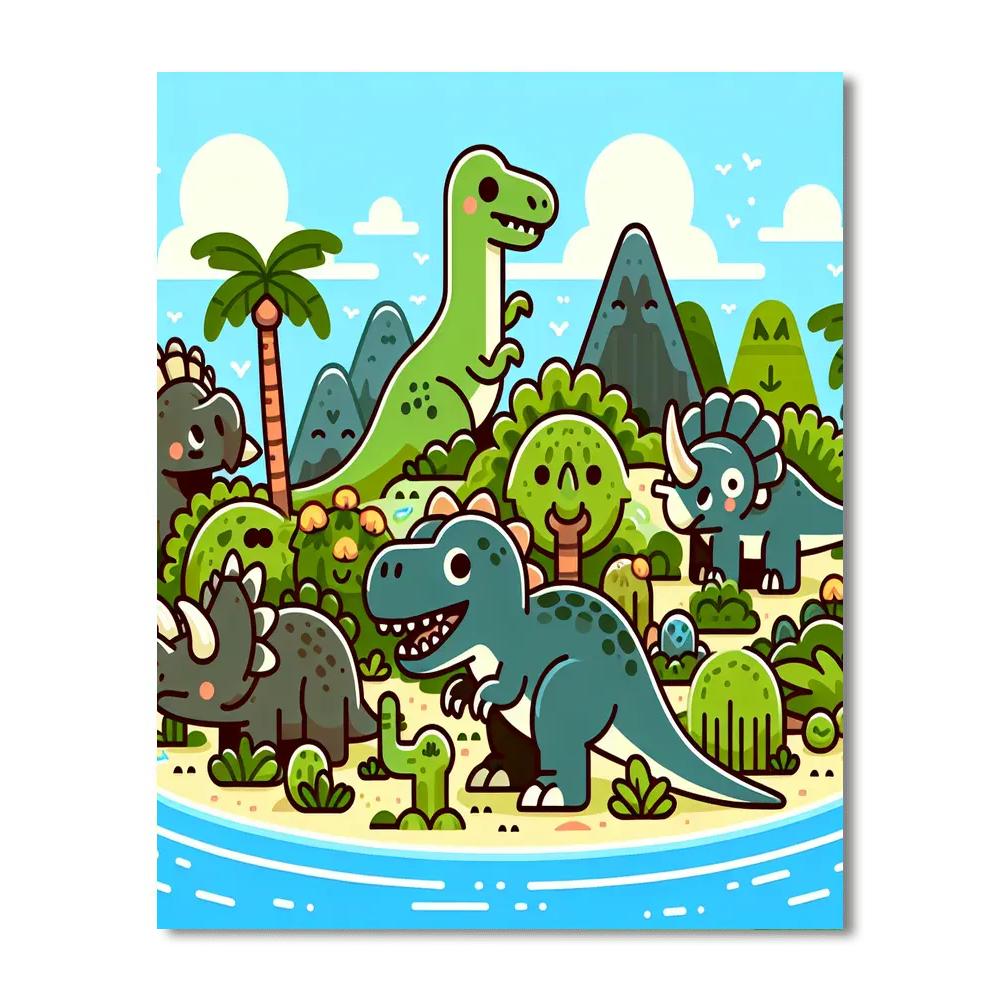 Friendly Dinosaur Island Number Painting