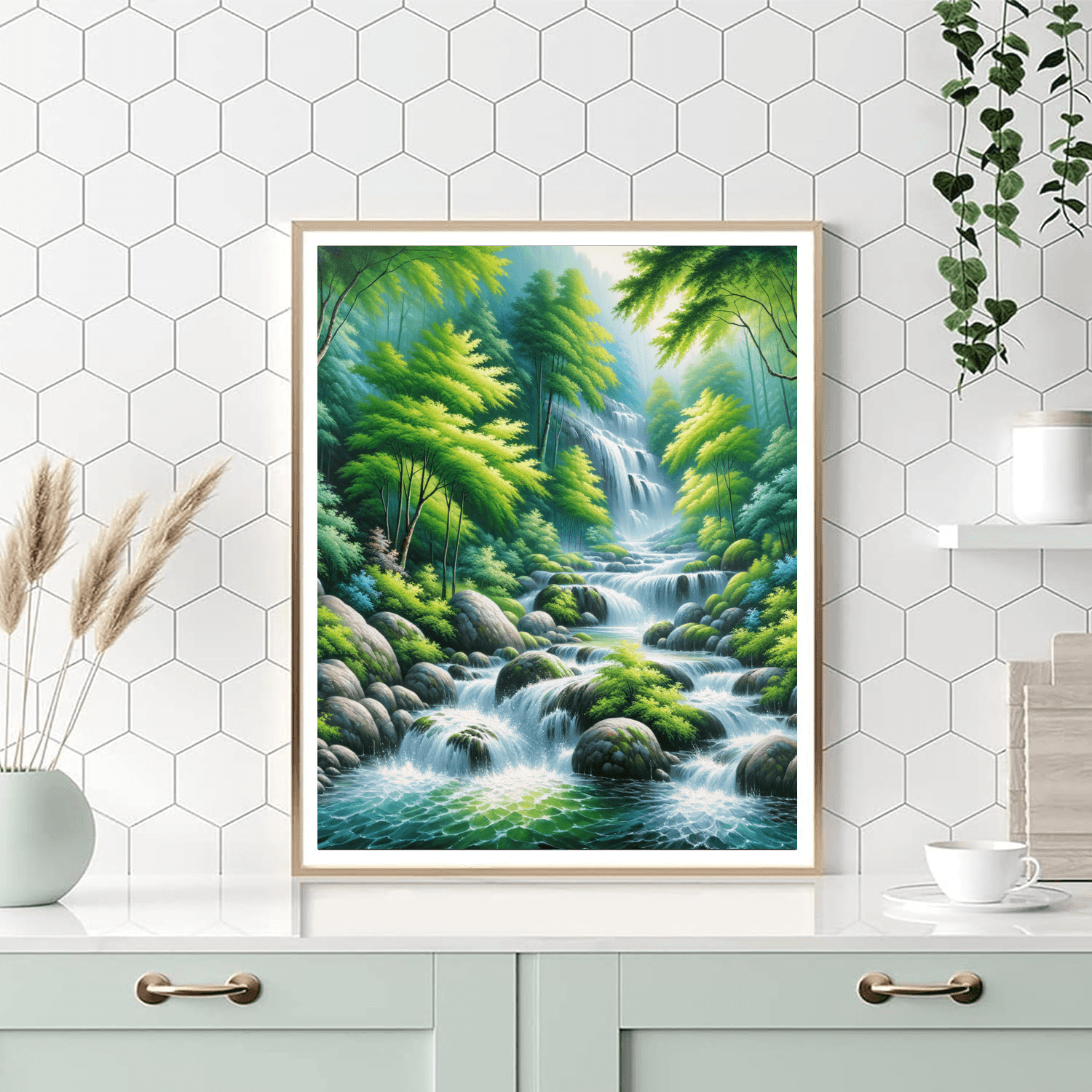 Cascading Mountain Stream Number Painting