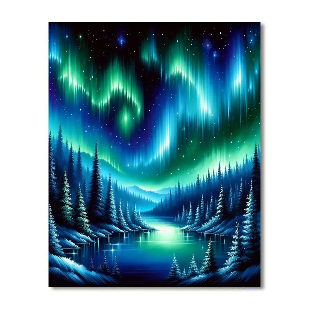 Celestial Aurora Forest Paint By Numbers Art