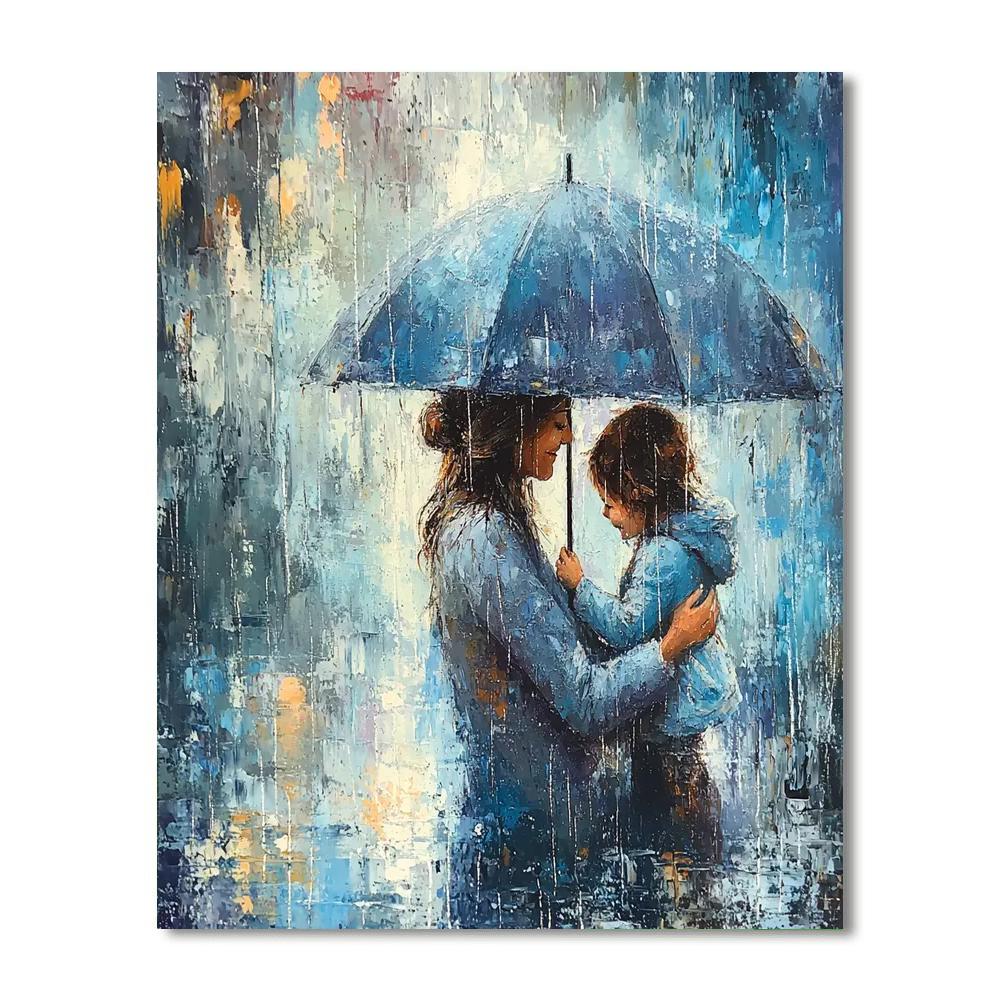 A Mother's Embrace In The Rain Number Painting