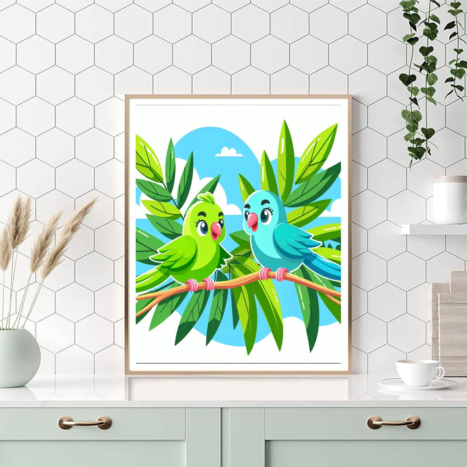 Playful Parakeets Paint By Numbers Art