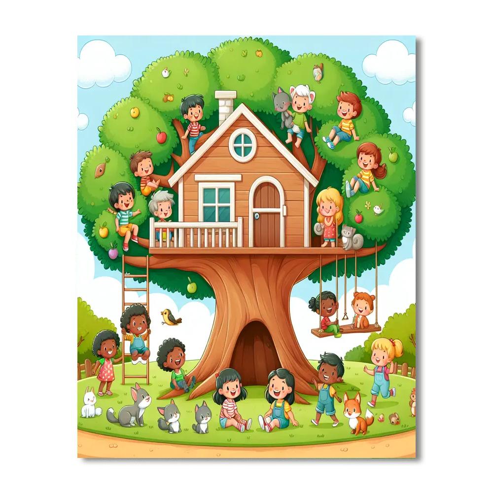 Cheerful Treehouse Adventure Numbered Painting Kits