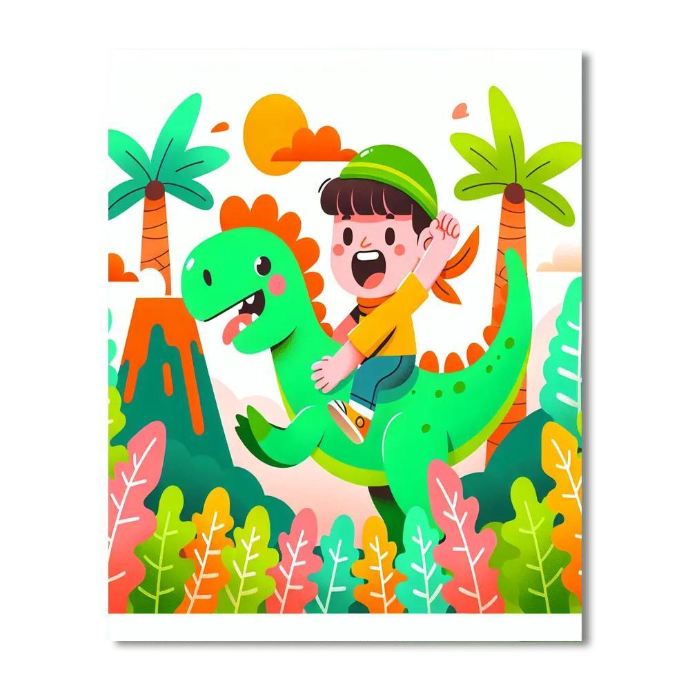 Playful Dino Rider Number Painting
