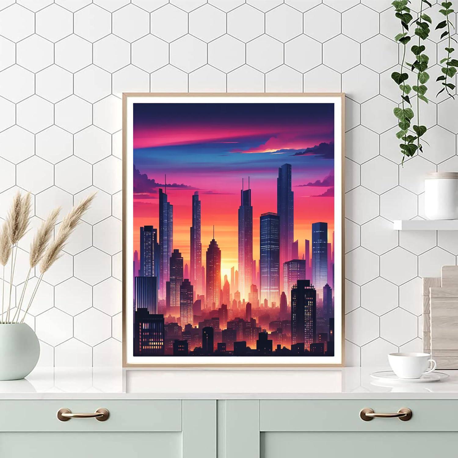 Chic Cityscape Sunset Painting Number Kit
