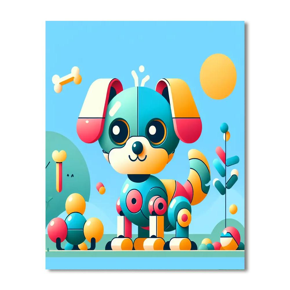 Cute Robot Dog Painting By Numbers Kit