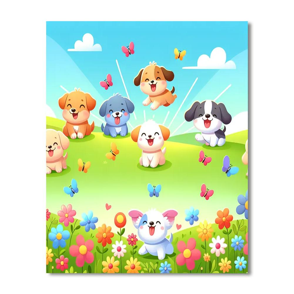 Cuddle Time With Puppies Paint By Numbers Art