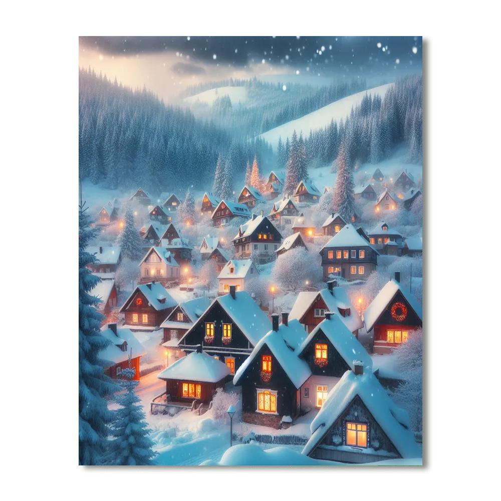 Northern Village Snowfall Painting By Numbers Kit