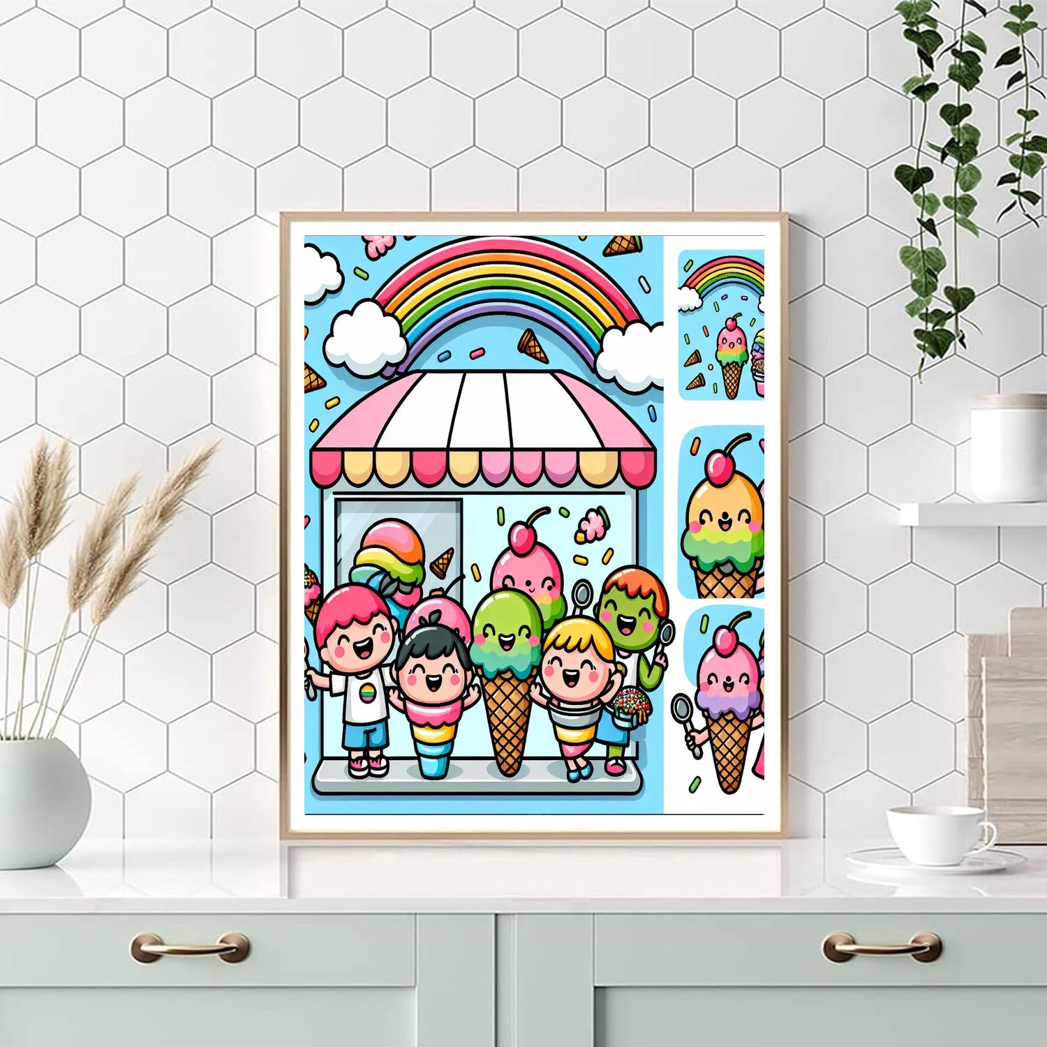 Rainbow Ice Cream Shop DIY Paint By Numbers