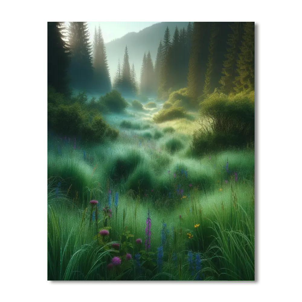 Serene Morning Meadow Painting Number Kit