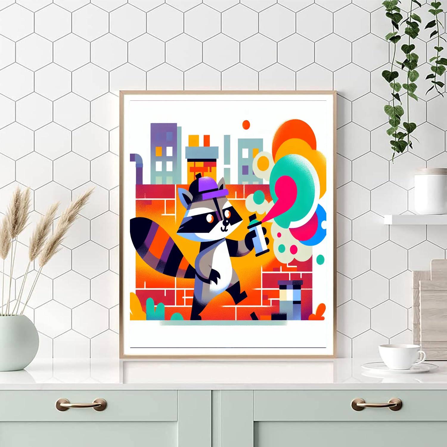 Urban Artist Raccoon Number Painting