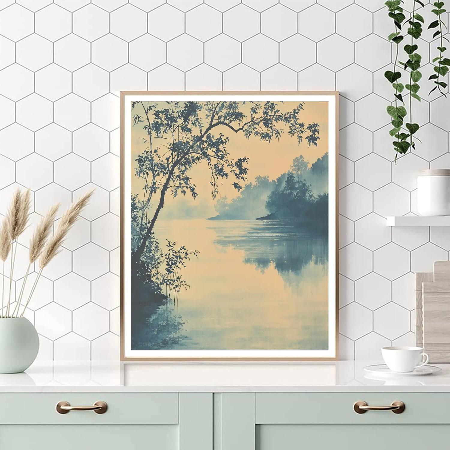 Zhao Mengfu Inspired Misty River Reflection  Paint By Number