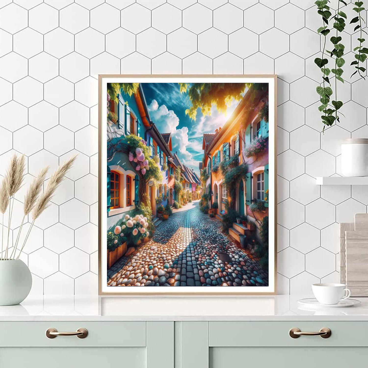 Sunlit Village Street Paint By Numbers