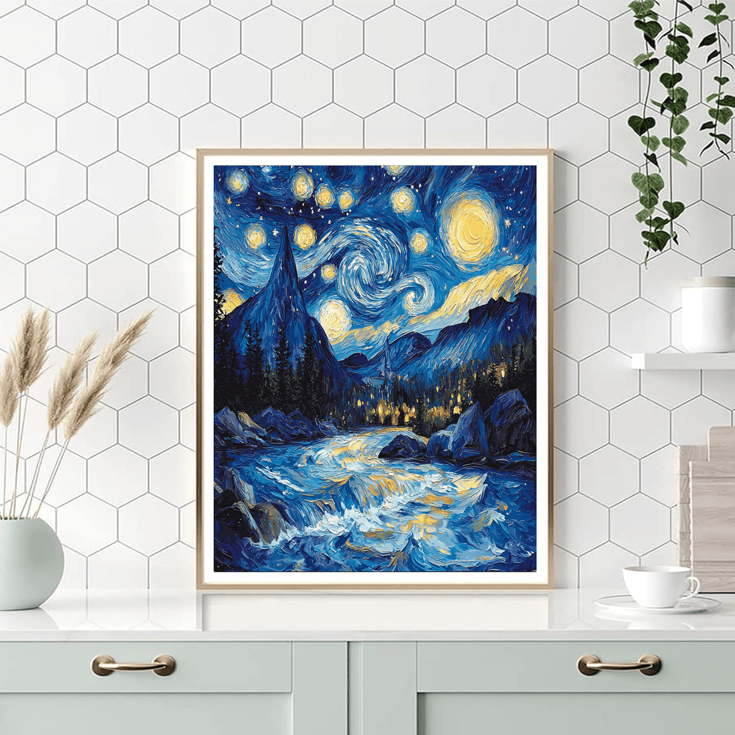 Vincent Van Gogh Inspired Starry Mountain Retreat  DIY Paint By Numbers