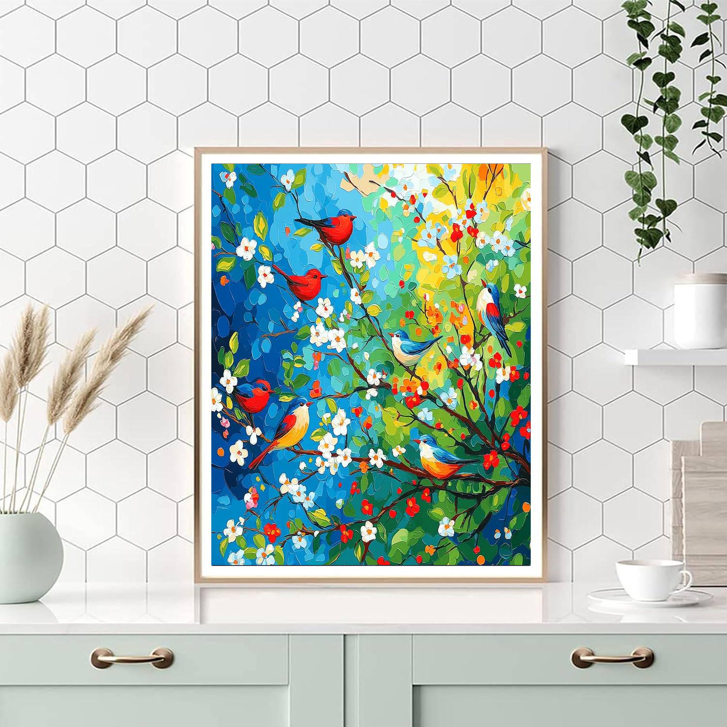 Franz Marc Inspired Vibrant Birdsong  Number Painting