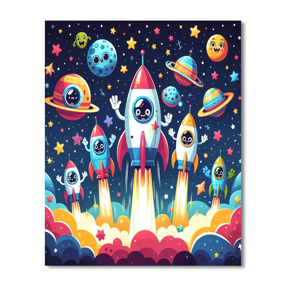 Joyful Space Rockets Paint By Numbers Art