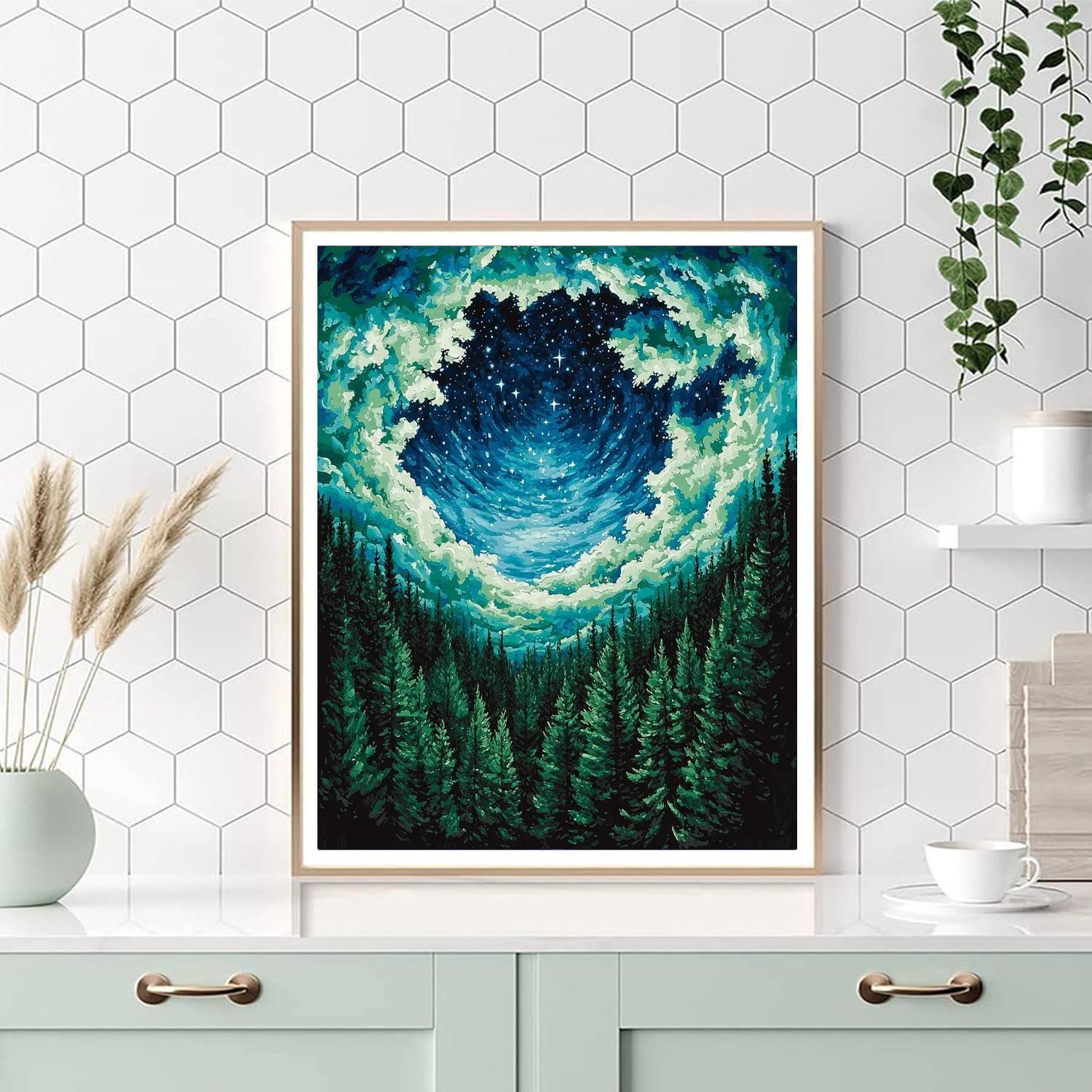 René Magritte Inspired Celestial Forest Canopy  Painting By Numbers Kit