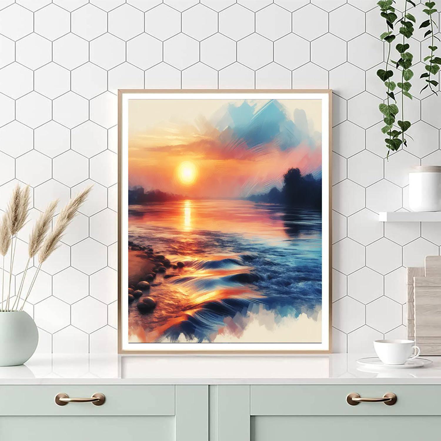 Riverside Sunset Glow Numbered Painting Kits