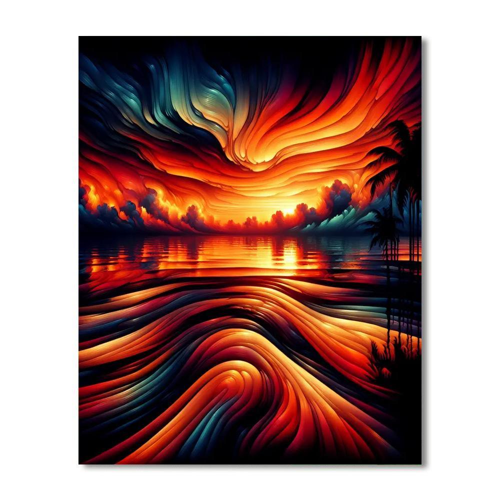 Fiery Sunset Ocean Numbered Painting Kits