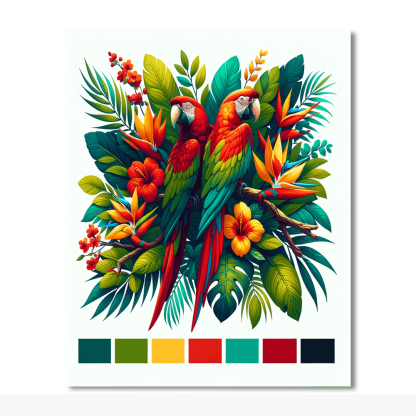 Colorful Parrots In Paradise Numbered Painting Kits