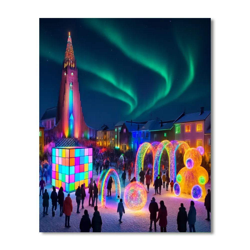 Winter Light Festival - Reykjavik Paint By Numbers Art