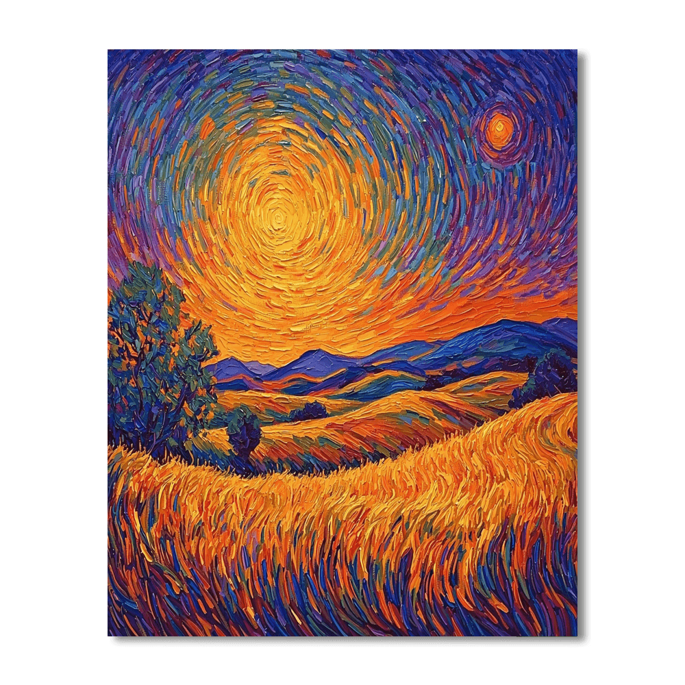 Vincent Van Gogh Inspired Sunset Over Fields  Painting By Numbers Kit