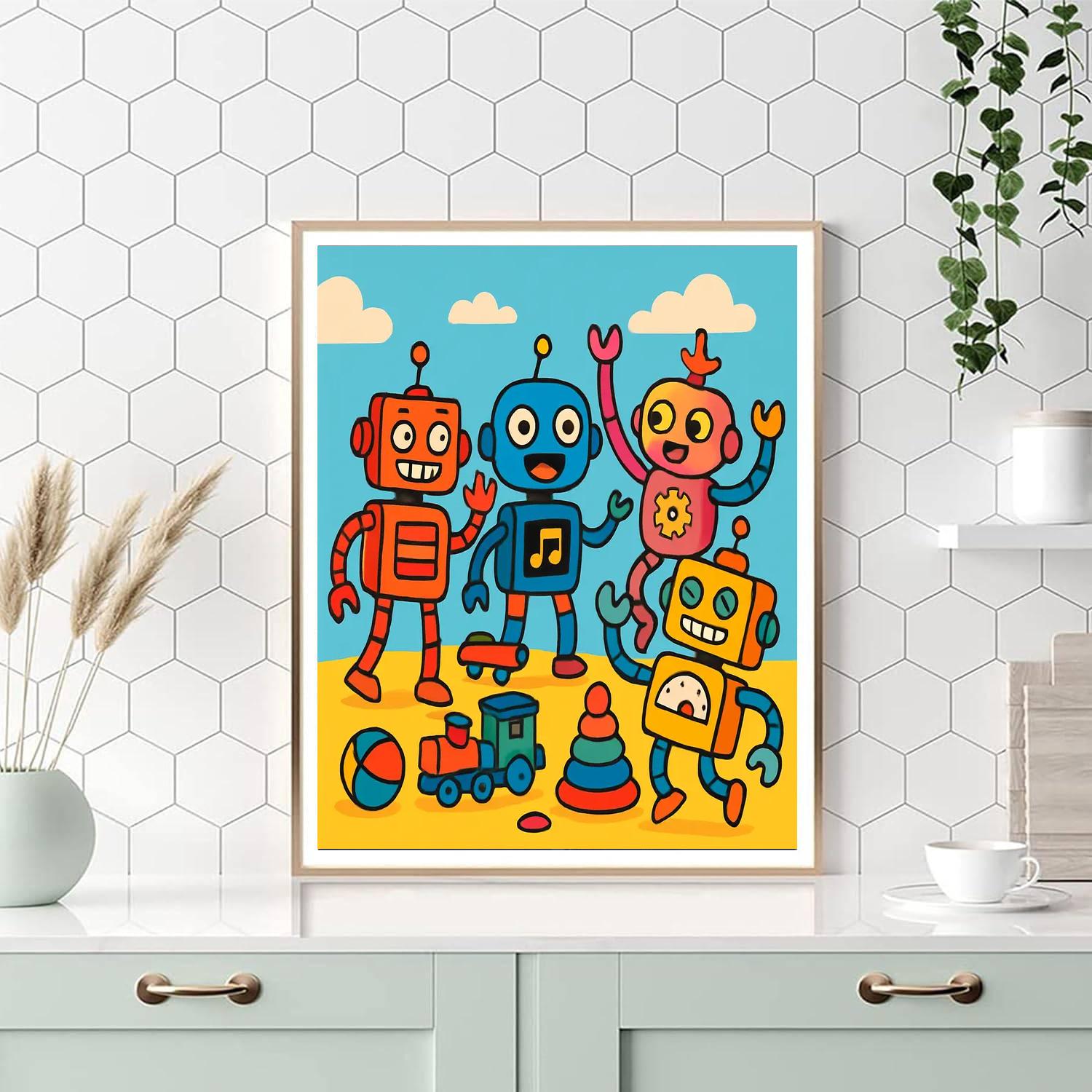 Funky Robots At Play Paint By Numbers Kits