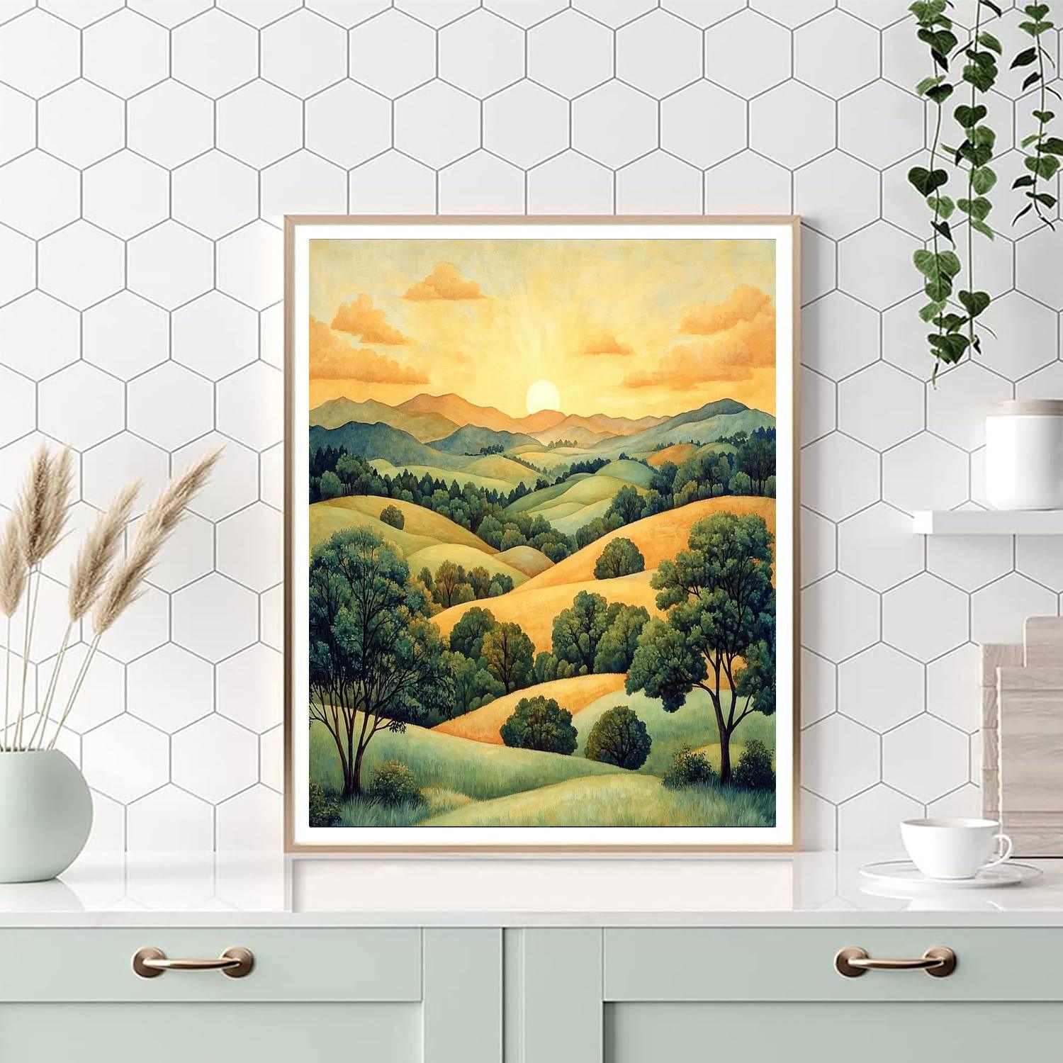 Hiroshige Inspired Mystic Sunrise Over The Hills  Painting Number Kit