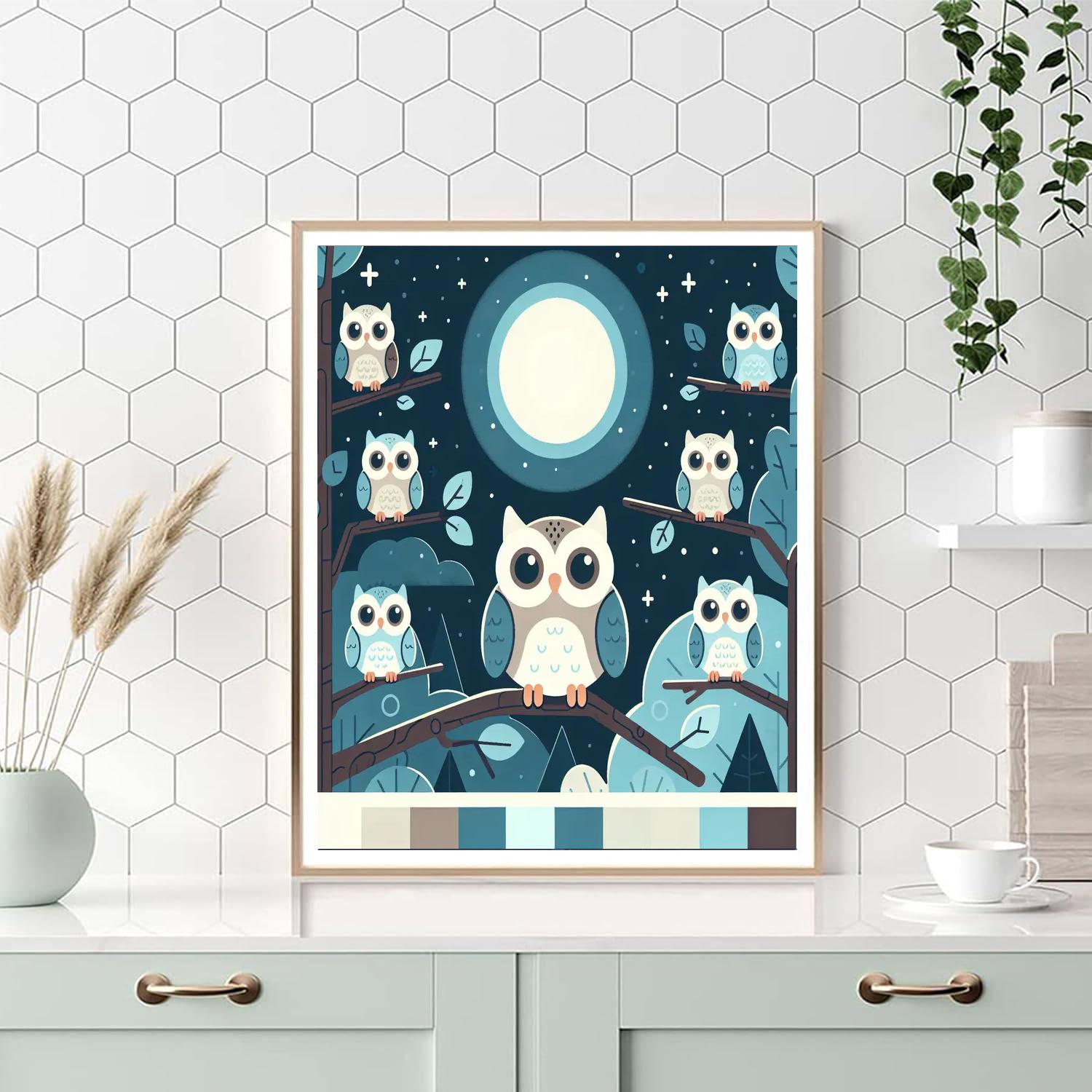 Moonlit Owl Watching Paint By Numbers Art