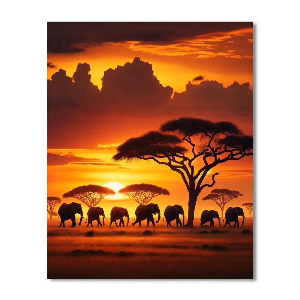 Golden Savanna Elephant Herd Painting By Numbers Kit