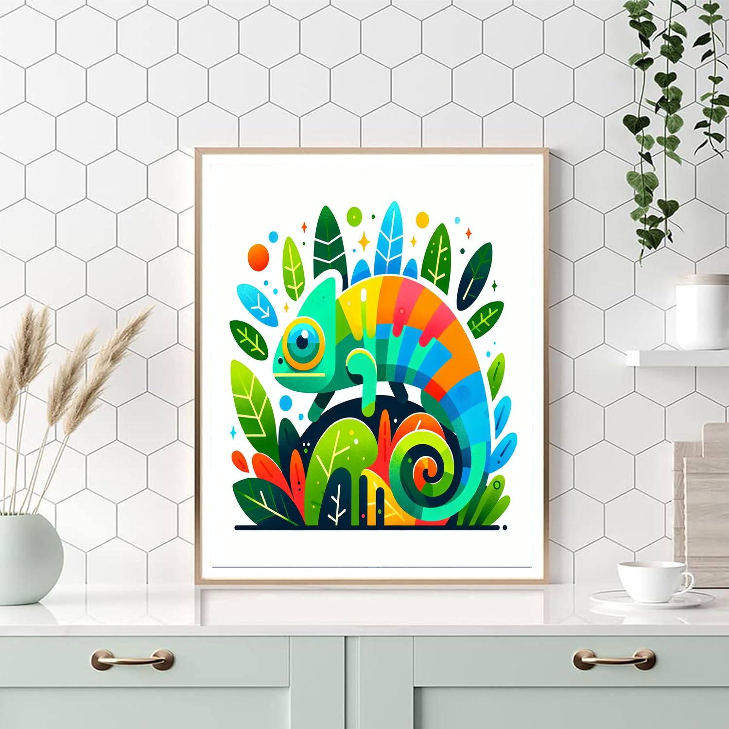 Colorful Chameleon's Garden Painting Number Kit