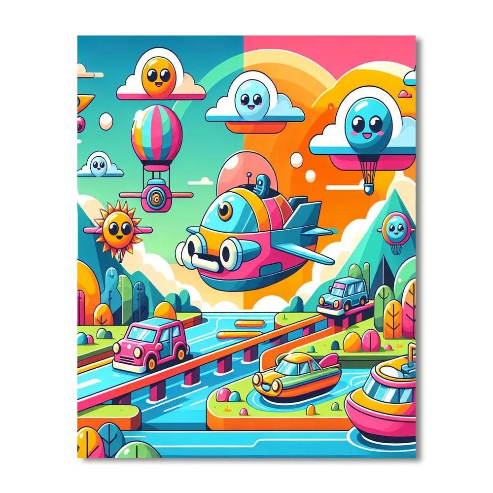 Whimsical Vehicles Painting By Numbers Kit