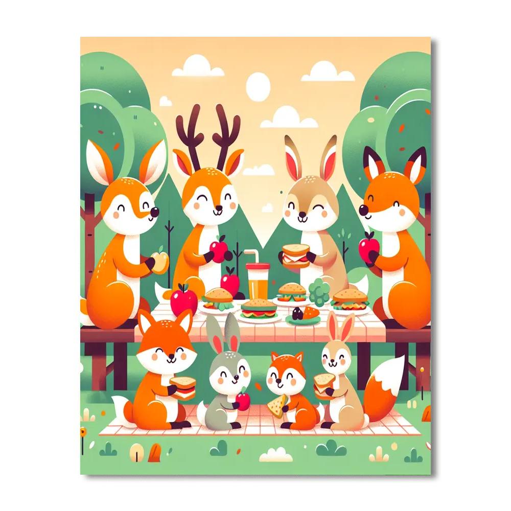 Charming Picnic With Woodland Animals Paint By Numbers Art