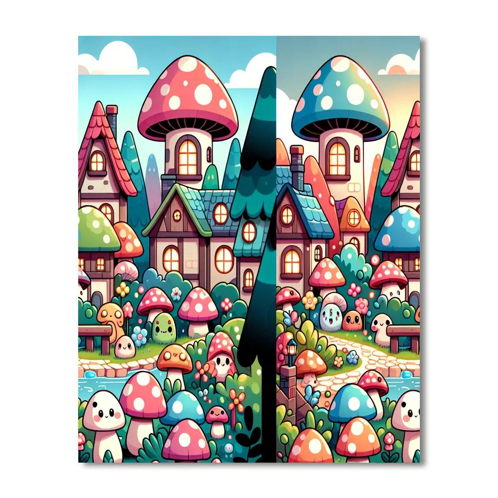 Mystical Mushroom Village Number Painting