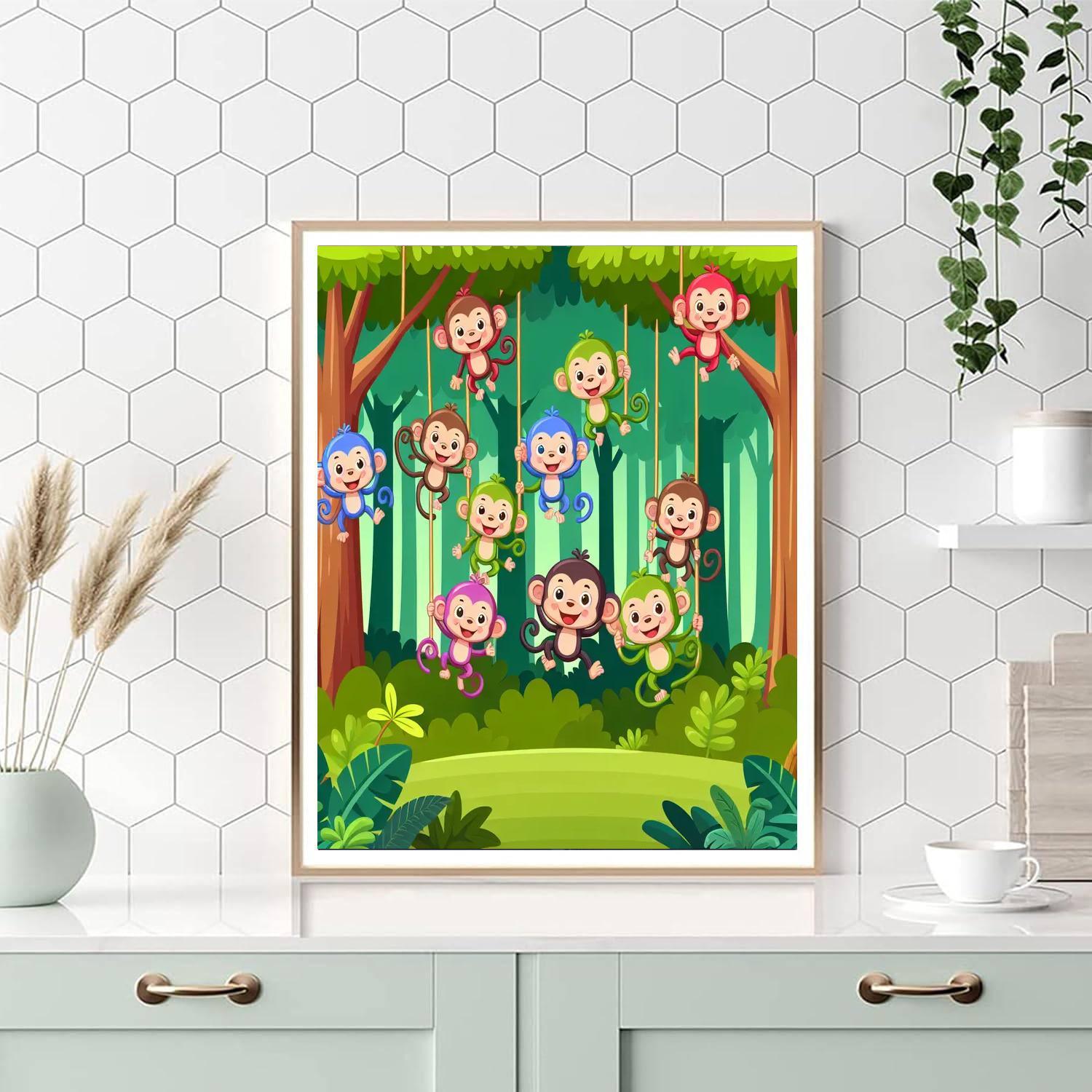 Jungle Safari With Curious Monkeys Paint By Numbers Art