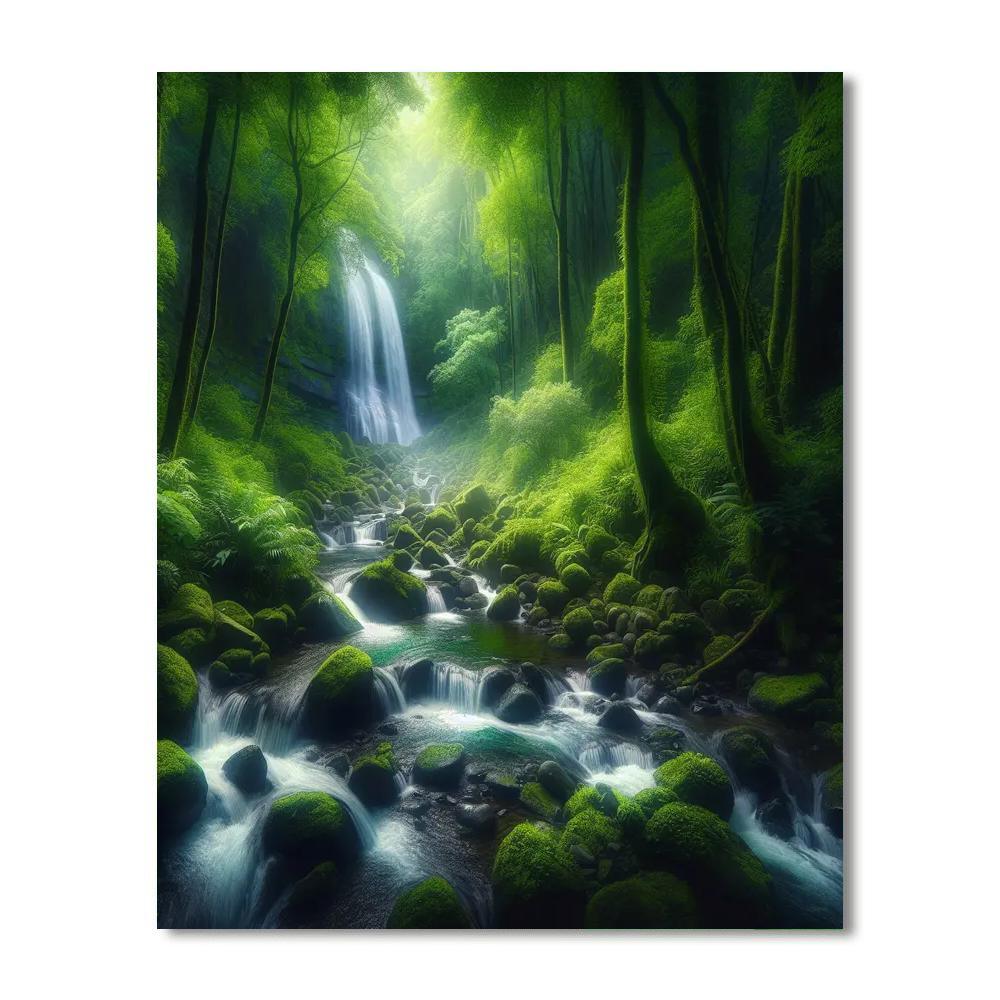 Forest Waterfall Enchantment Paint By Color