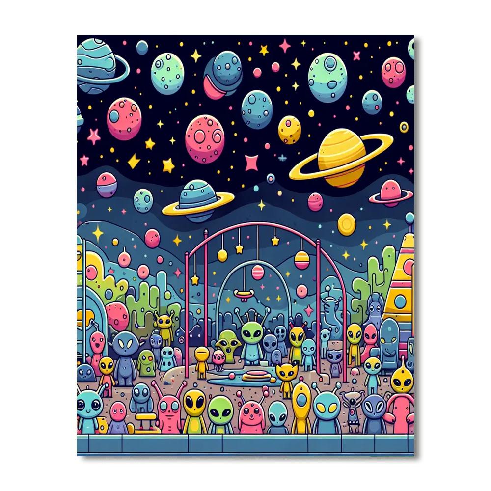 Galactic Alien Playground Paint By Numbers Art