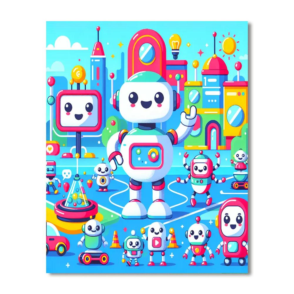 Adventurous Robot Rally Paint By Numbers Art