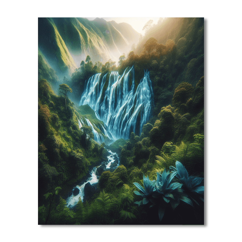 Mystical Mountain Waterfall Number Painting