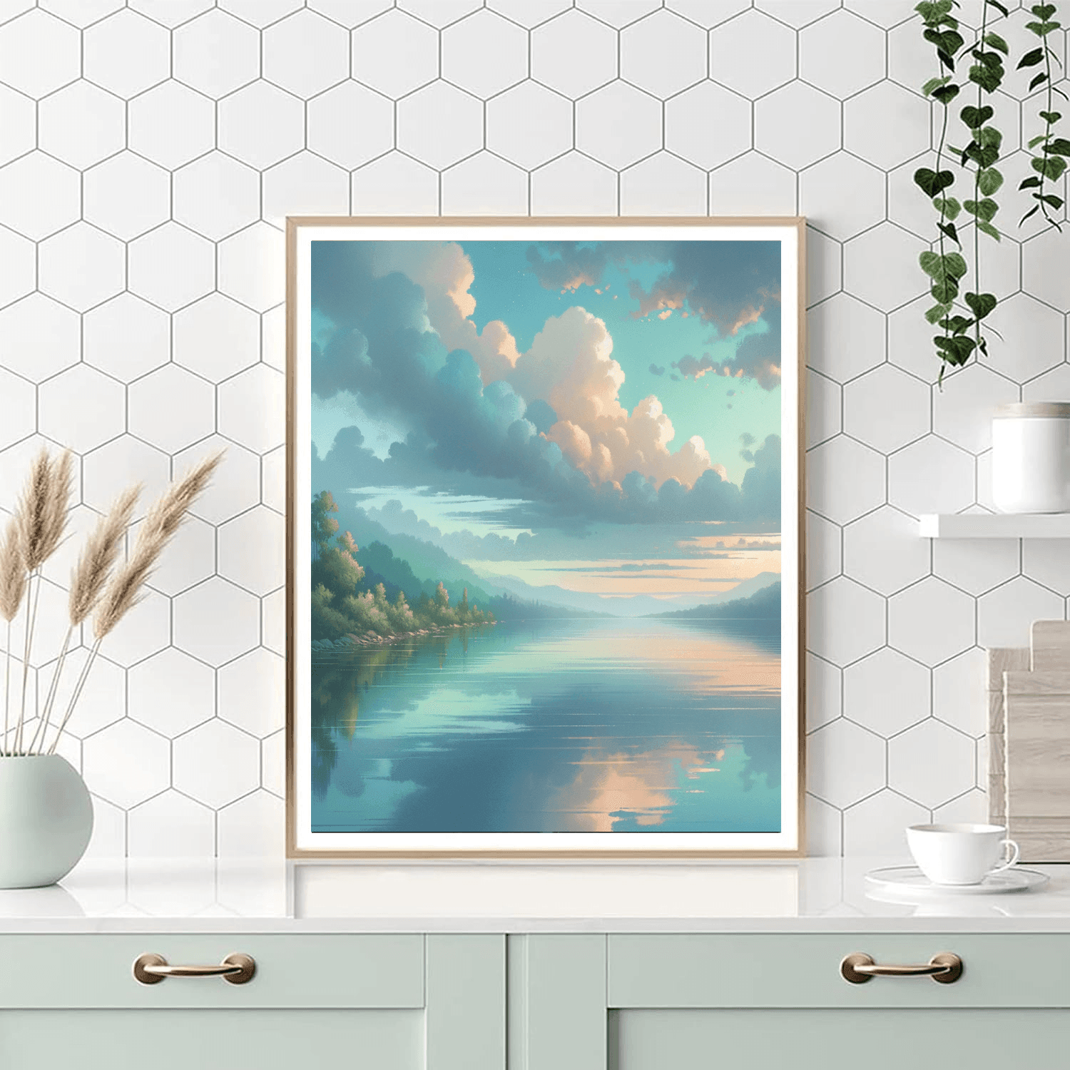 Serene Lakeview Room Accent Number Painting