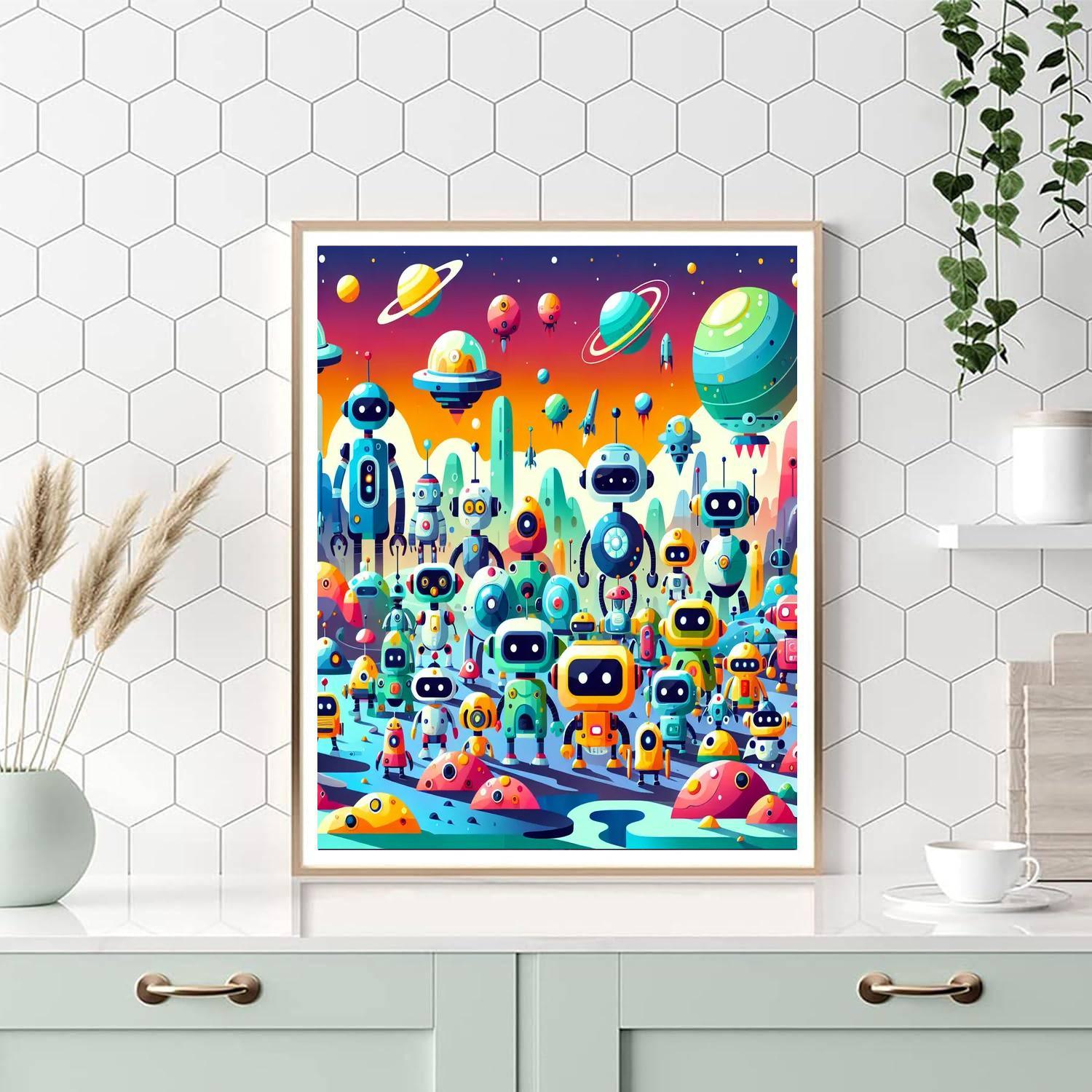 Robot Planet Invasion DIY Paint By Numbers
