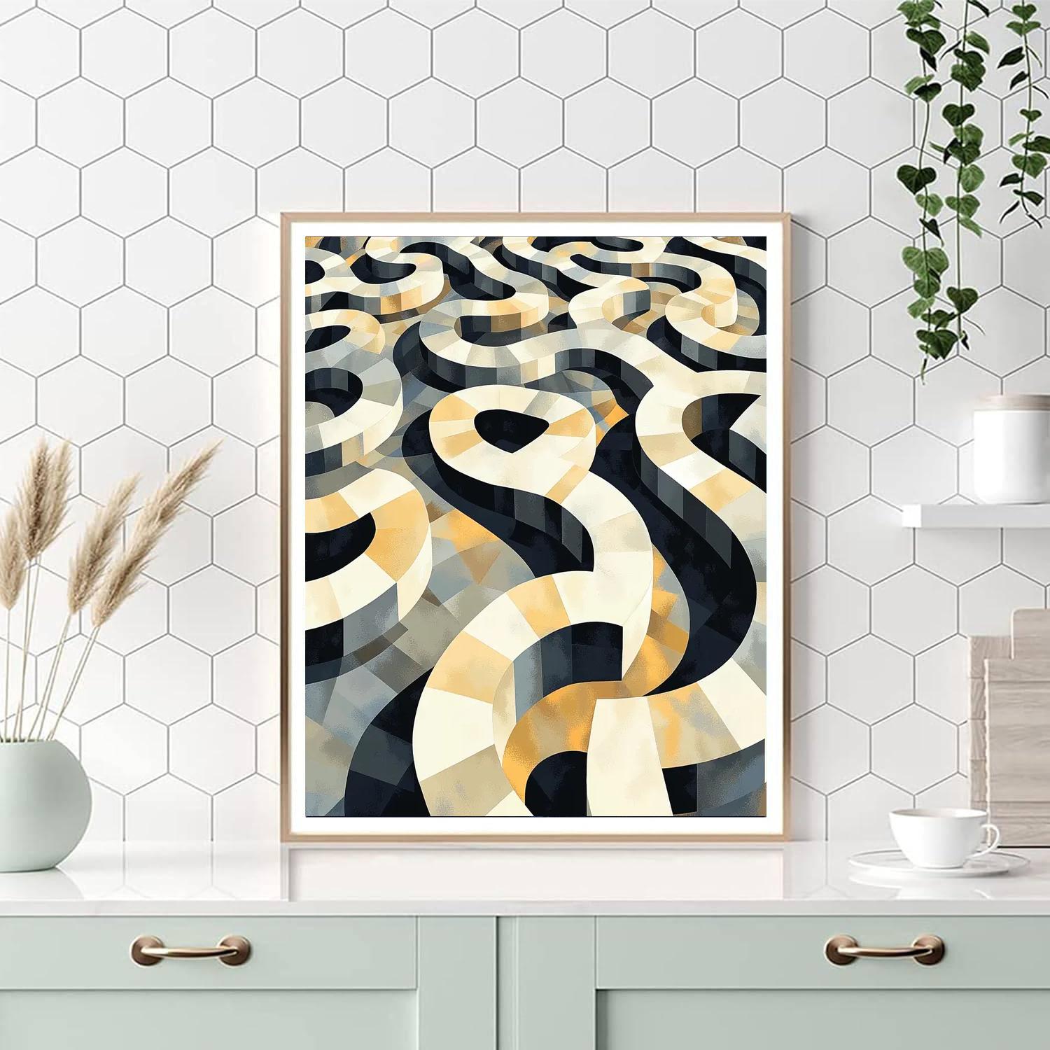 M.C. Escher Inspired Abstract Labyrinths  Numbered Painting Kits