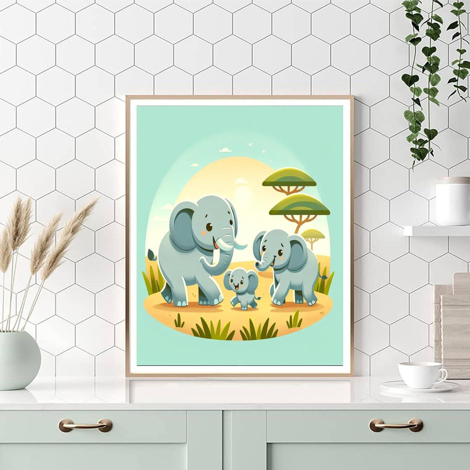 Happy Elephant Family Paint By Color