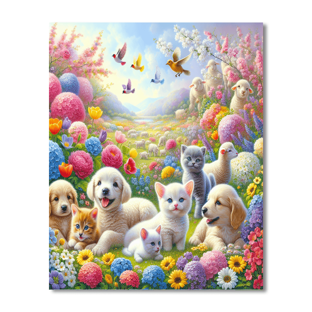 Sweet Baby Animals In Bloom Paint By Number