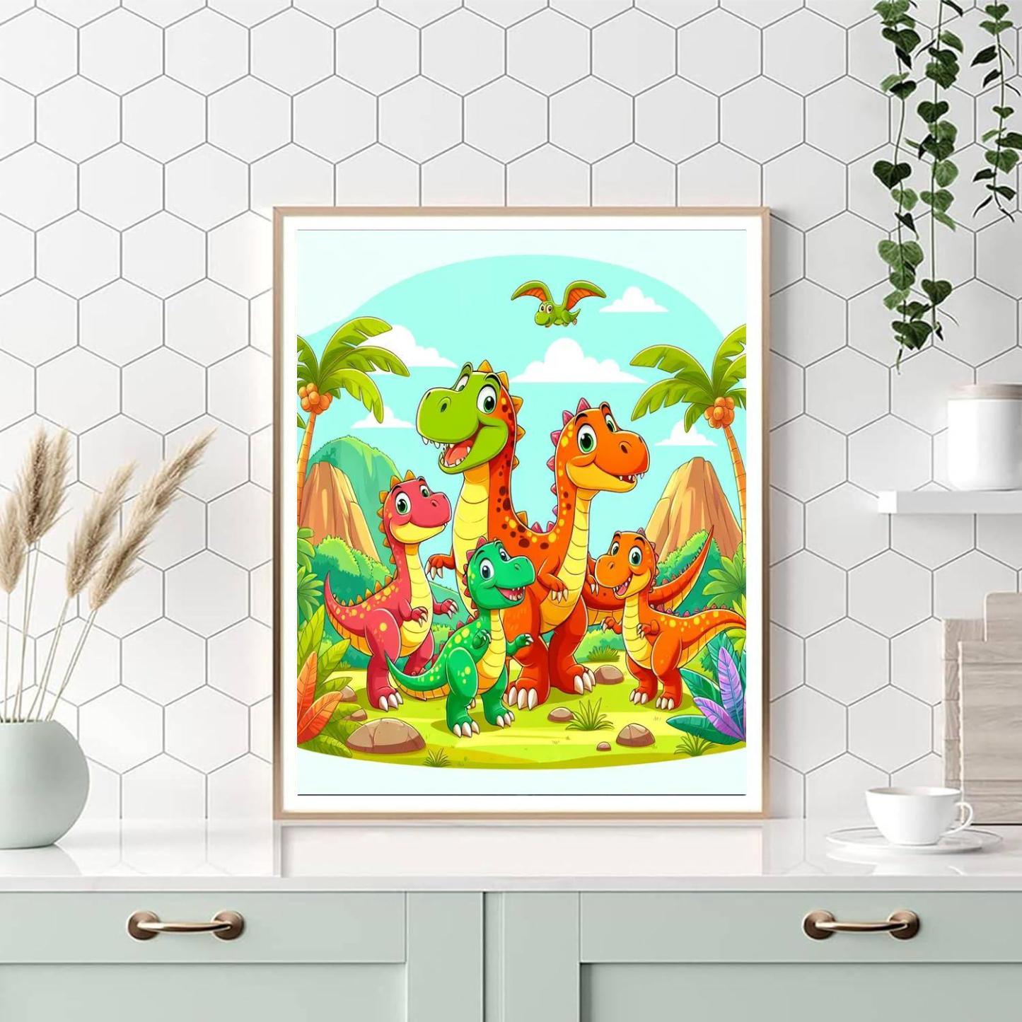 Joyful Dinosaur Family Paint By Numbers Art